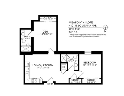 Floor plan for 2 beds, 2 baths, 715 sqft